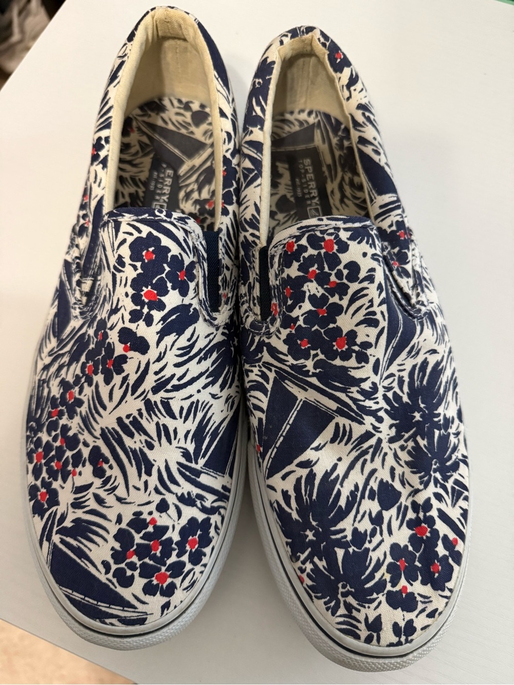 Sperry Navy, White & Red Floral Slip-On Sneakers